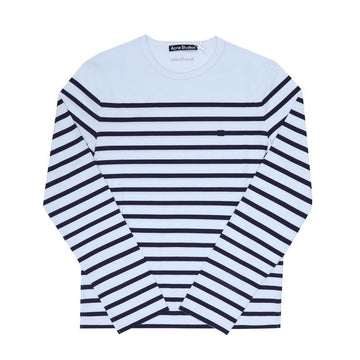 ACNE STUDIOS フェイスロゴパッチストライプ長袖Tシャツ PALE BLUE 144730480 [P]