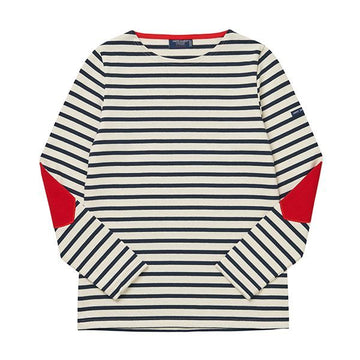 Saint James Bojani Stripe Elbow Heart Patch Long Sleeve T-Shirt Ecru Marine 8649 144734717 [P]