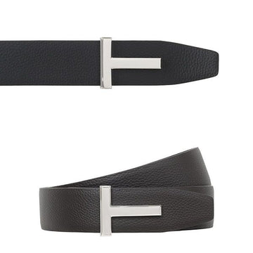 Tom Ford Brown Black T Icon Grain Leather Reversible Belt 157783316 [P]