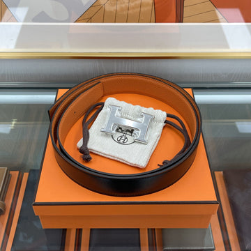 HERMES Umkehrbarer Gürtel 100 Schwarz/Orange glänzende Silberbeschichtung 32mm H073967 157791004