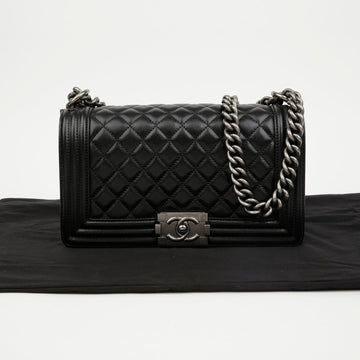 CHANEL Medium Caviar Flap Shoulder Bag Black Silver 157522994