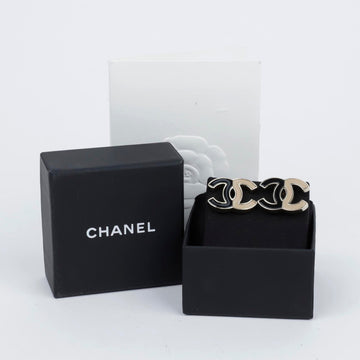 CHANEL Gold Color Black Beige Enamel CC Logo Earrings 157404733