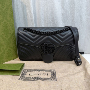 GUCCI GG Marmont Matelassé Schultertasche mit Kette Schwarz 443497 157796355