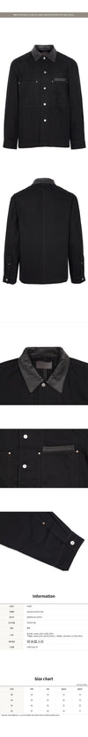 LEMAIRE Schwarze Arbeitsbekleidung Lederkragen Denim Überjacke 157796431 [P]
