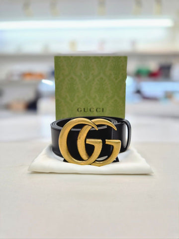 GUCCI Wide Leather Belt 38 inch Black 400593 157797095