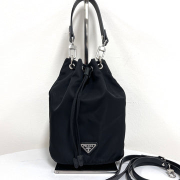 Prada Nylon Triangle Logo Bucket Pouch Black 157805081