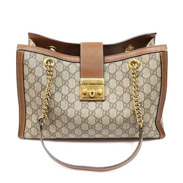 GUCCI GG Supreme Canvas Brown Leather Padlock Medium Schultertasche 479197 157831305