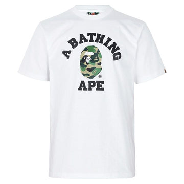 BAPE 26SS College T-Shirt in Weiß und Grün camo 001TEM301004M 157831368