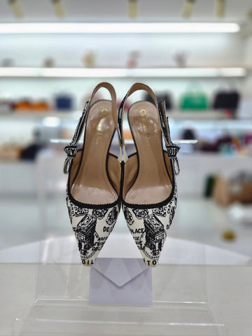 Dior Slingback White and Black Embroidered Pumps Mid Heel 235mm KCP762CON 157831881