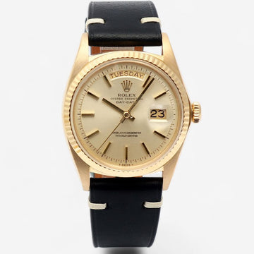 Rolex Original Glitter Dial Day-Date 36 Men's Gold Watch Vintage Leather 1970 157832035