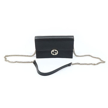 Gucci Black Leather Interlocking GG Gold-tone WOC Chain Crossbody Bag 157832435
