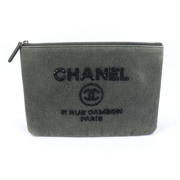 CHANEL Graue Denim Pailletten Clutch 157832446