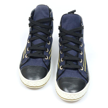 CHANEL G34222 Navy Blue CC Logo Pearl High-Top Women's Sneakers 37.5 157832457