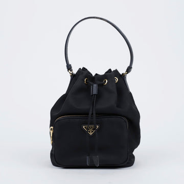 PRADA Damen Duet Nylon Bucket Schultertasche Schwarz 157522939