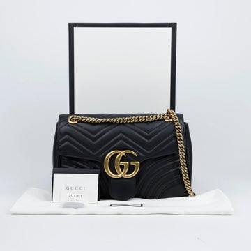 Gucci GG Marmont Matelassé Medium Leather Chain Shoulder Bag Black 157523115