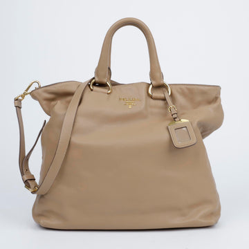 PRADA Vitelledino Metalllogo Tote Schultertasche Beige Gold 157550647