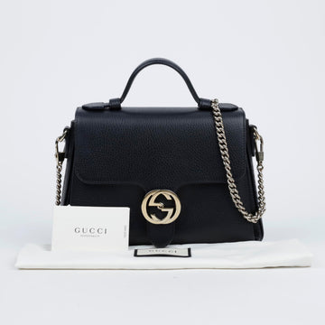Gucci Interlocking Leather Top Handle Chain Shoulder Bag Black 157593084