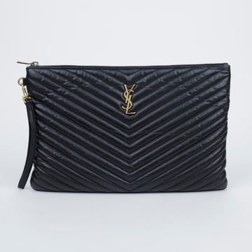 SAINT LAURENT Cassandra Matelassé Quilted Leder Dokumentenhalter Schwarz mit goldener Hardware 157593095