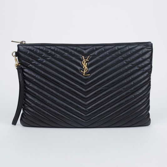 Saint Laurent Cassandra Matelassé Quilted Leather Document Holder Black with Gold Hardware 157593095 [P]