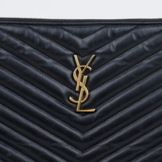 Saint Laurent Cassandra Matelassé Quilted Leather Document Holder Black with Gold Hardware 157593095 [P]