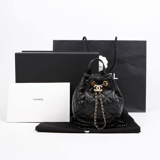 CHANEL トップハンドルチェーンバケットリュック ブラック ゴールド金具 157522438 [P]