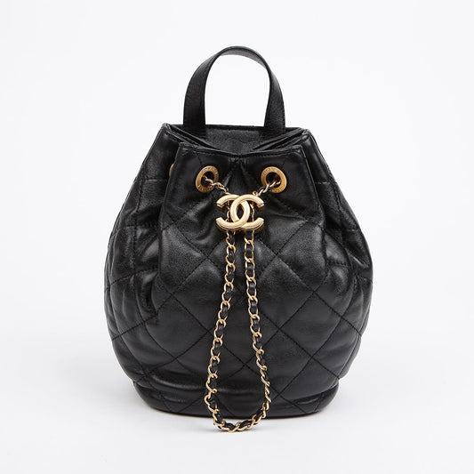 CHANEL トップハンドルチェーンバケットリュック ブラック ゴールド金具 157522438 [P]