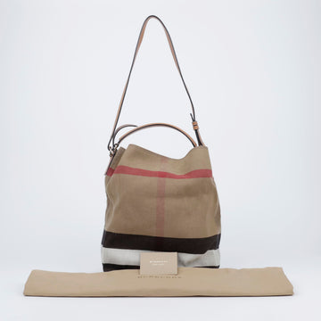 BURBERRY Ashby Hobo Medium House Check Stoff Tote Schultertasche 157594689