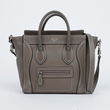 CELINE Nano-Größe Leder Luggage Tote und Schultertasche Braun 157638385