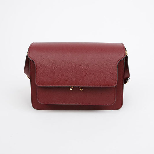 MARNI Trunk Medium Saffiano Leder Schultertasche Rubin Burgunder 157594312 [P]