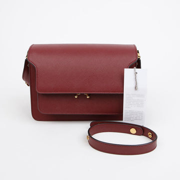 Marni Trunk Medium Saffiano Leather Shoulder Bag Ruby Burgundy 157594312
