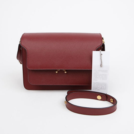 MARNI Trunk Medium Saffiano Leder Schultertasche Rubin Burgunder 157594312 [P]
