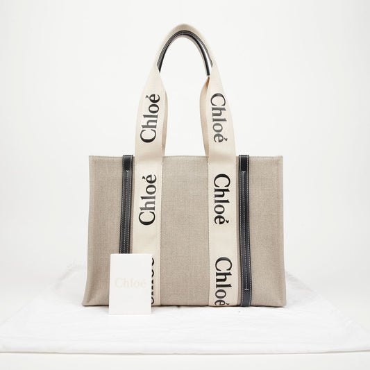 CHLOE ウッディ ミディアム トートバッグ ホワイト ブルー 157523289 [P]