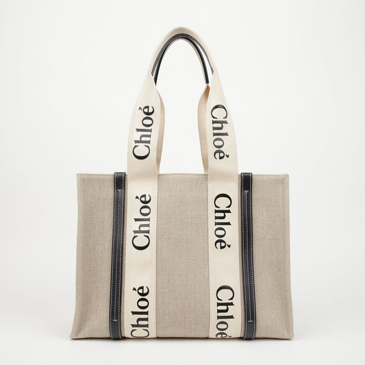CHLOE ウッディ ミディアム トートバッグ ホワイト ブルー 157523289 [P]
