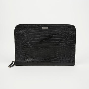 SAINT LAURENT Krokodil Prägung Clutch Schwarz 157593069