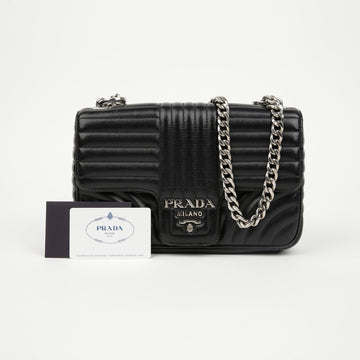 Prada Diagram Chain Medium Leather Shoulder Bag Black 157594420