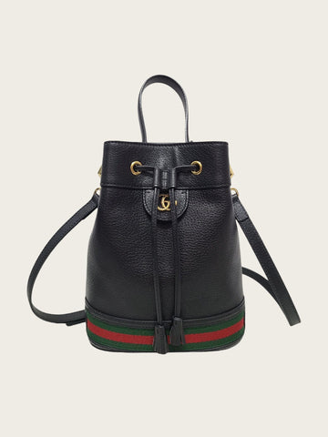 GUCCI ブラックレザーオフィディアGGスモールバケットバッグ 157832892