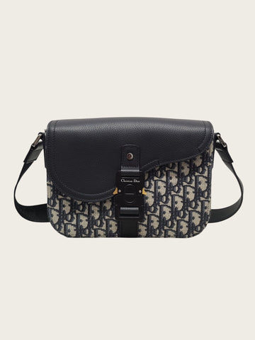 DIOR ベージュ ブラック オブリーク サドル スモール フラップ ストラップバッグ 157832899