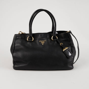 Prada Viterbo Daino Leather Tote Shoulder Bag Black Gold Hardware 157366113