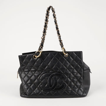 CHANEL Caviar Skin Square Chain Shoulder Bag Black Gold-tone 157403294