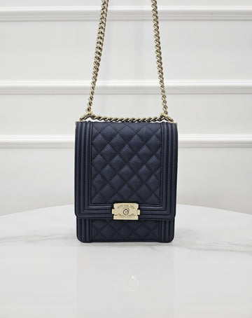 CHANEL Boy Flap Caviar Satchel Bag Navy AS0130 157833267