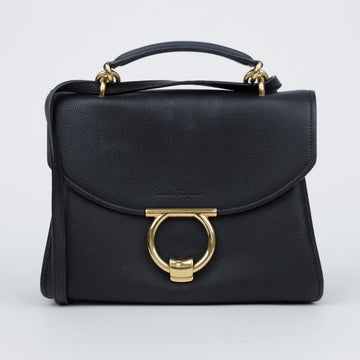 Salvatore Ferragamo Gancini Margo Leather Tote Shoulder Bag Black 157549393