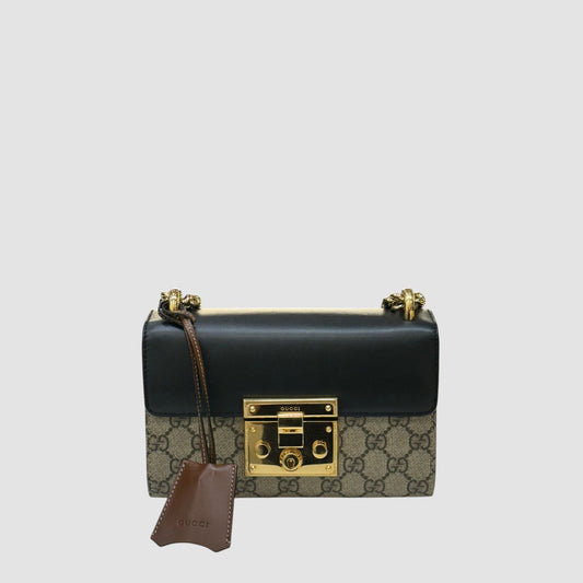 Gucci Small Padlock GG Shoulder Bag Beige Ebony Black 409487 157865472