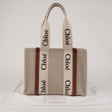 CHLOE Damen Woody Medium Leinen Tote Bag Braun 157593533