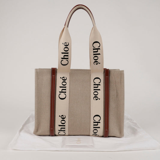 CHLOE Damen Woody Medium Leinen Tote Bag Braun 157593533