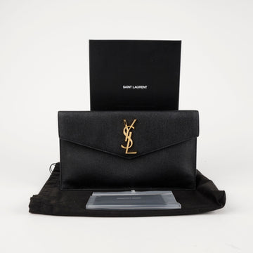 SAINT LAURENT Uptown Envelope Leder Clutch Schwarz mit Gold 157593691