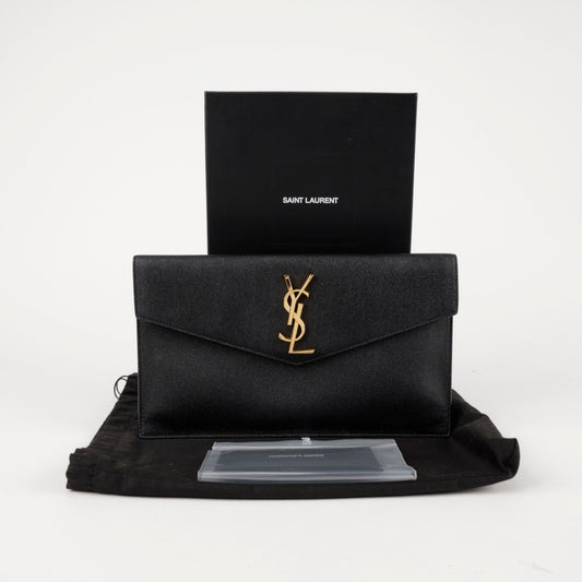 SAINT LAURENT Uptown Envelope Leder Clutch Schwarz mit Gold 157593691