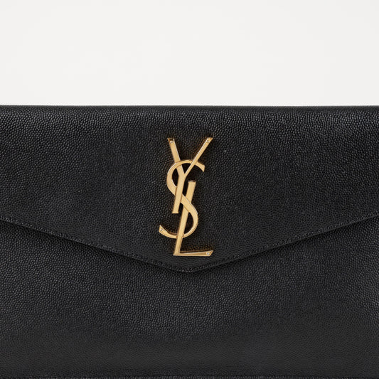 SAINT LAURENT Uptown Envelope Leder Clutch Schwarz mit Gold 157593691
