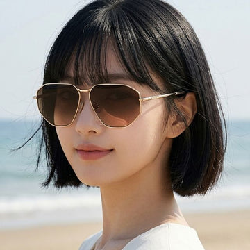 MAXMARA Sonnenbrille MM0143 32F 4 polygonaler goldfarbener Rahmen für Herren und Damen 157869797