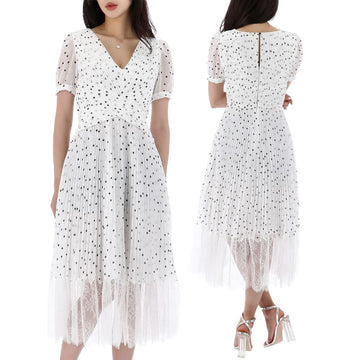 SELF-PORTRAIT Polka-Dot Chiffon Crossover Midi-Kleid 157871180