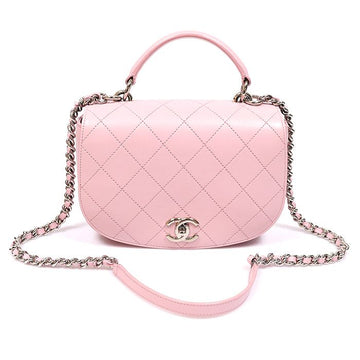 CHANEL ピンクカーフスキン銀メッキリングマイバッグトップハンドル2WAY (23番台) 157892870